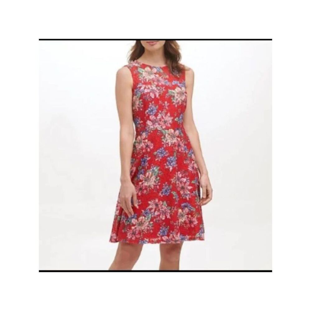 NWT KENSIE DRESSES Womens Fit + Flare Dress Red Sleeveless Lined Juniors 14